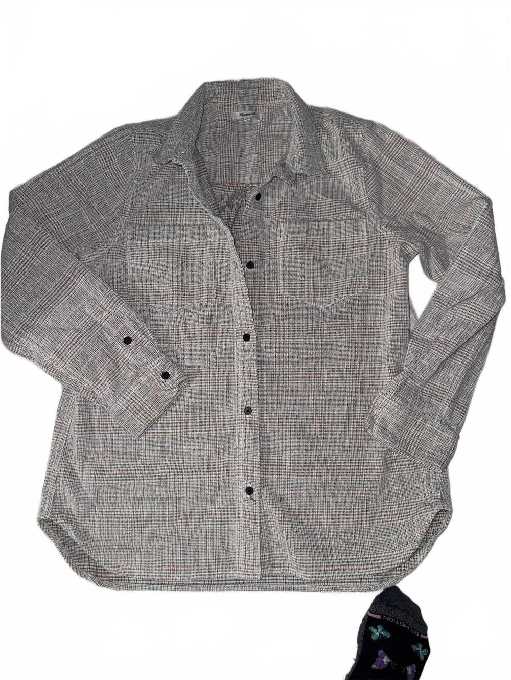 Madewell Women's L Plaid Long Sleeve Button-Up Shirt with Chest Pockets